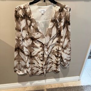 Calvin Klein Abstract Brown and White Blouse
